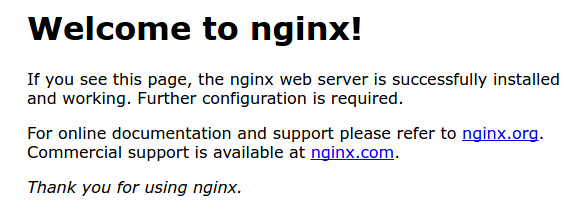 Screenshot of nginx success page
